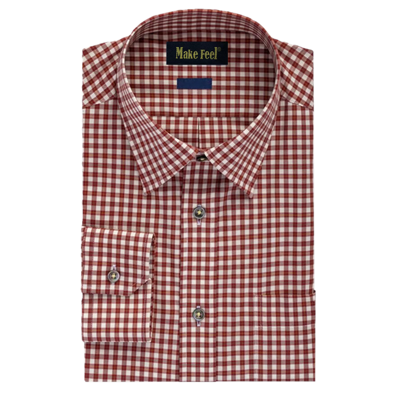 Brown and white plaid casual shirt